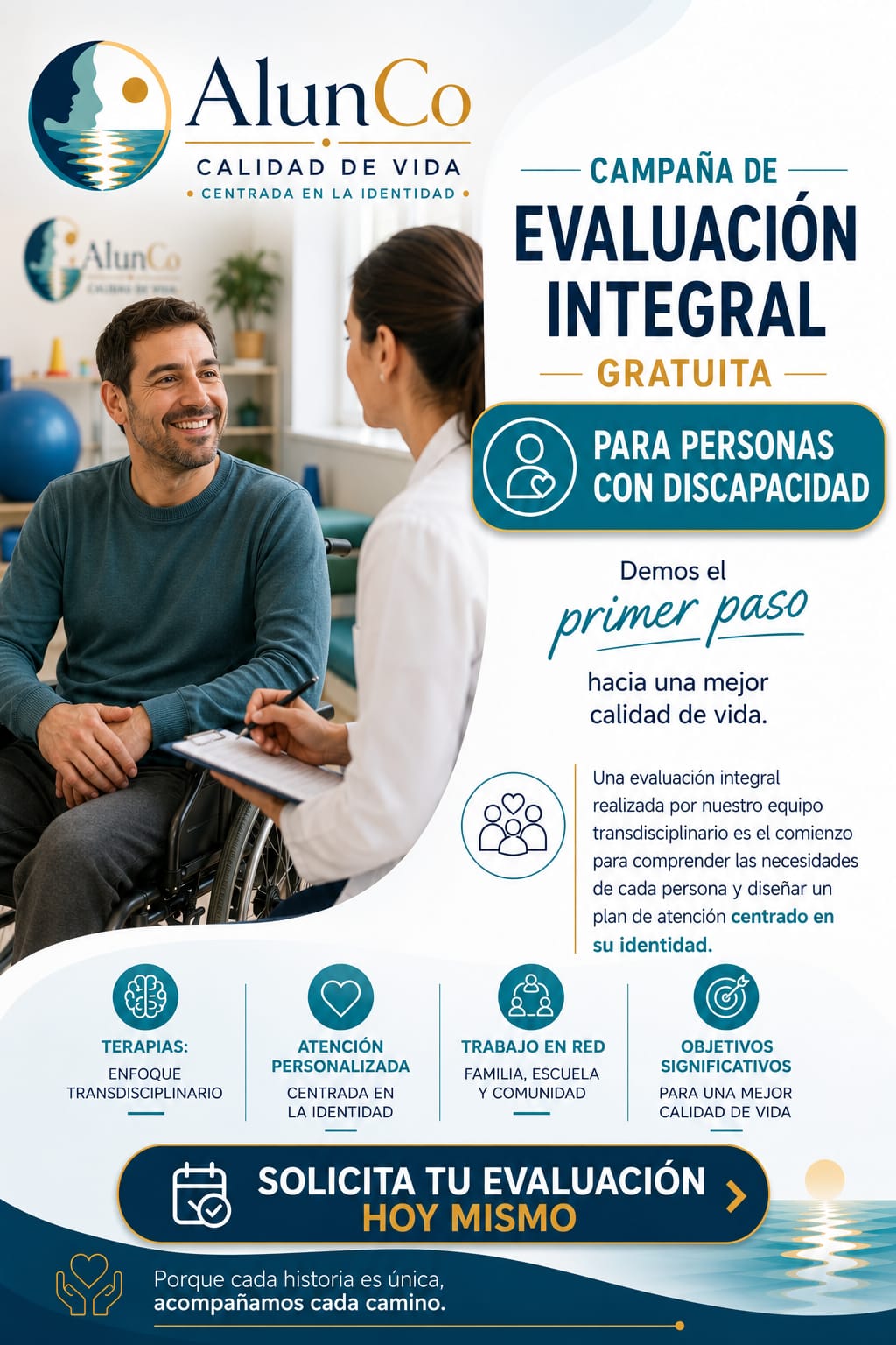 Flyer de la campaña de evaluación integral gratuita para personas adultas con discapacidad