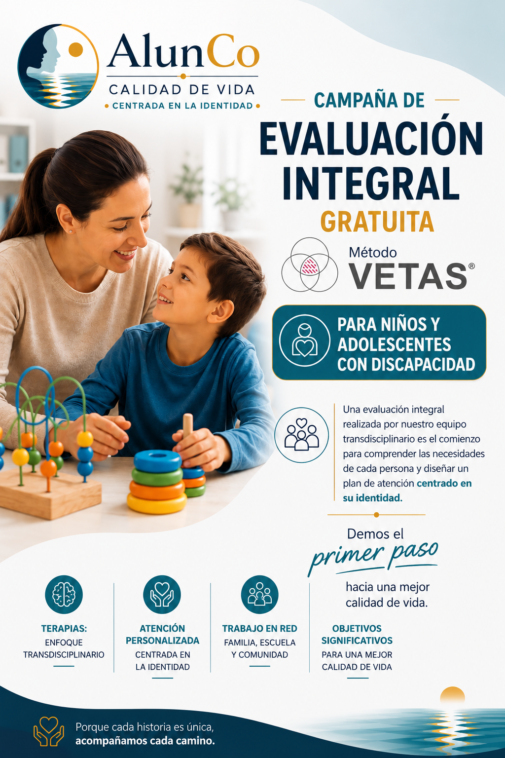Flyer de la campaña de evaluación integral gratuita para niños y adolescentes con discapacidad